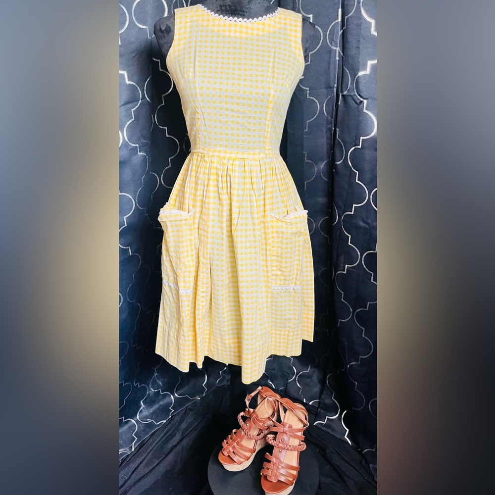 Yellow Gingham Dress with Pockets
